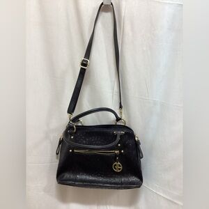 Black Leather Handbag with Gold Accents